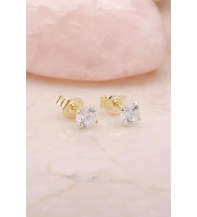Altın Yaldızlı Gümüş 4 Mm Tek Taş Küpe 4785