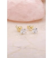 Altın Yaldızlı Gümüş 4 Mm Tek Taş Küpe 4785