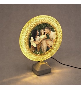 LED’li Kristal Görünümlü Yuvarlak Sihirli Ayna Çerçeve Kişiye Özel Fotoğraf Baskısı Dahil
