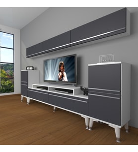 Decoraktiv Ekoflex 9 Mdf Silver Tv Ünitesi Tv Sehpası - Beyaz Antrasit (Beyaz - Antrasit)