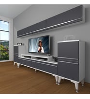 Decoraktiv Ekoflex 9 Mdf Silver Tv Ünitesi Tv Sehpası - Beyaz Antrasit (Beyaz - Antrasit)