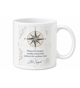 Seyahat Sevenlere Pusula Temalı Baskılı Kupa Bardak Hediye Porselen Mug