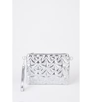 Kadın Gümüş Yıldız Nakışlı Rugan Deri Bilek Ve Zincir Askılı Portföy El Ve Clutch Çanta