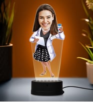 Doğum Günü Hediyesi,Sevgiliye Hediye, Kişiye Özel Fotoğraflı Eczacı Karikatür 3D Led Lamba (Beyaz)