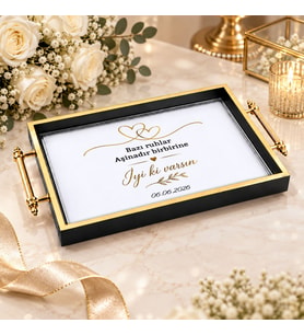 BK Gift Kişiye Özel Siyah&Gold Söz Nişan Tepsisi-6 - 39x23 cm