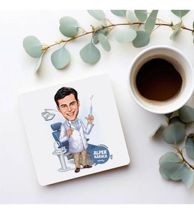 Kişiye Özel Erkek Diş Hekimi Karikatürlü Bardak Altlığı