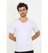 Erkek Likralı V Yaka Beyaz T-Shirt