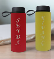 BK Gift Kişiye Özel İsimli 2’li Kırmızı ve Sarı Cam Matara 500ml, Sevgiliye Hediye, İsimli Cam Matara, Sevgililer Günü