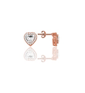 Gümüş rose zirkon taşlı pırlanta modeli kalp küpe SGTL10051ROSEBEYAZ