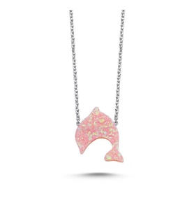 Pembe Opal Yunus Balığı Kolye