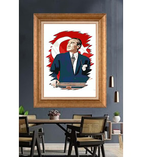 Altın Varaklı Çerçeveli Paspartulu Atatürk Tablo nh396 (Gold)