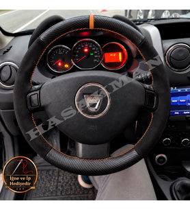 Dacia Lodgy Dikme Direksiyon Kılıfı Alcantara Süet Mat Karbon Taba Yüzük ve Dikiş 2012-2016