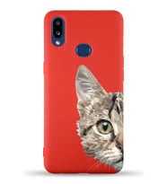 Samsung Galaxy A10s Uyumlu Lansman Kılıf Catface Tasarımlı İçi Kadife Kapak-Kırmızı (Şeffaf)