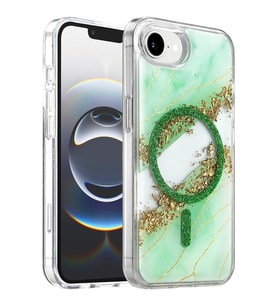 Onegif Apple iPhone 17E Lotus Simli Magsafe Kapak - Yeşil