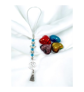 Cam Nazar Kuş ve Çiçek Detaylı Metal Reiki Sembolü Araba Dikiz Ayna Süsü/Püsküllü  Araba Hediyesi