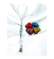 Cam Nazar Kuş ve Çiçek Detaylı Metal Reiki Sembolü Araba Dikiz Ayna Süsü/Püsküllü  Araba Hediyesi