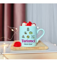 Turizmci Tasarımlı Kişiye Özel Yeşil Türk Kahvesi Fincanı