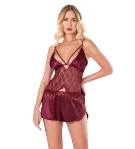 Mulvxbrf Brf02   Bordo Saten Babydoll Şort Takımı (Mulvix)