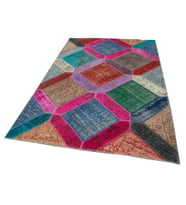 Çok Renkli El Dokuma Salon Halısı Vintage Patchwork Geometrik Desenli Dekoratif Parça