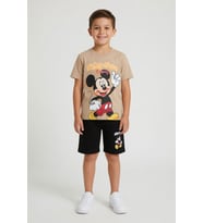 Ekru Erkek Çocuk Mickey Fare Baskılı Şortlu 2li Takım 23970