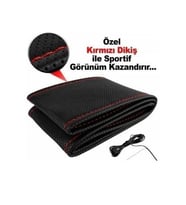 Kırmızı Dikişli Siyah Direksiyon Kılıfı Deri Dikişli Direksiyon Kılıf Kokusuz Kılıf