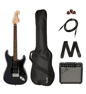 Squier 0372821669 Affinity Stratocaster HSS Elektro Gitar Seti (Charcoal Frost) Gri Metalik Renk Laurel Klavye ve 15G Amfi ile Hazır Paket
