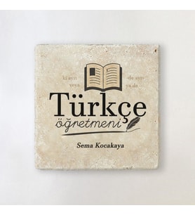 Kişiye Özel Türkçe Öğretmenine Hediye Taş Bardak Altlığı