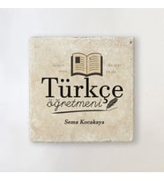 Kişiye Özel Türkçe Öğretmenine Hediye Taş Bardak Altlığı