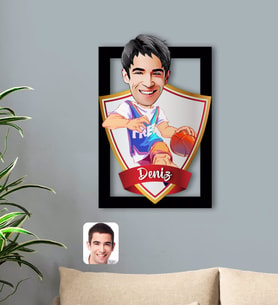 BK Gift Kişiye Özel İsimli Erkek Basketbolcu Karikatürlü 3D Ahşap Tablo-2