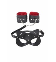 Maske Ve Kelepce İçi Tüylü Kırmızı Deri Set