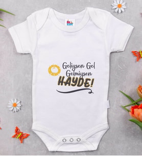 BK Kids Geliysen Gel Tasarımlı Beyaz Bebek Body Zıbın-1