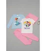 4'lü Disney Princess Baskılı Tshirt Şort Pantolon Takım (Pudra)