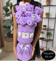 Premium Lila Mor Sevimli Peluş Ayıcıklı Vazo Tasarımlı Buket