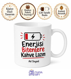 Batarya Boş Çizimli Enerjisi Bitenlere Kahve Lazım Hediye Kupa Bardak