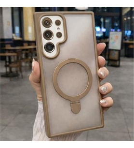 Coverzone Samsung Galaxy S24 Ultra ile Uyumlu Mat Transparan PhaqntomRing MagSafe Destekli Standl? K?l?f, Kamera Lens Hediyeli Darbe Emici ??k Tasar?m Desert Titanyum