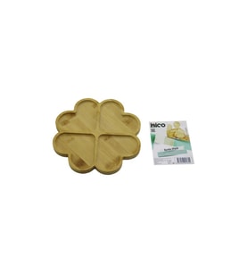 YUVARLAK 4 KALP BÖLMELİ AHŞAP BAMBU SERVİS SUNUM TEPSİ - TAHTASI 21 X 1.4CM (5343)