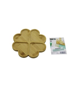 YUVARLAK 4 KALP BÖLMELİ AHŞAP BAMBU SERVİS SUNUM TEPSİ - TAHTASI 21 X 1.4CM (5343)