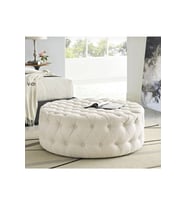 Chester 80cm Kapitoneli Yuvarlak Oval Puf Orta Sehpa