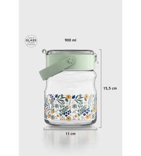 Renga Mono 900 ml Çiçek Desenli Cam Kavanoz 132065 Mavi (Yeşil)