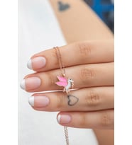 925 Ayar Gümüş Rose Pembe Mineli Unicorn Kolye