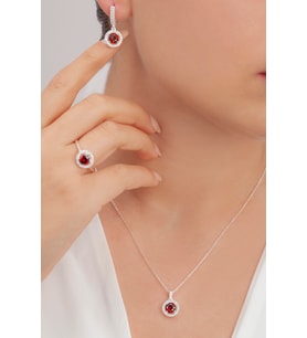 AgaKulche Tek Taş Gümüş Takı Seti S66-KK (925)