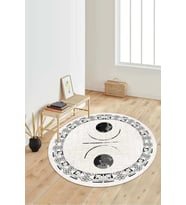 Dijital Baskılı Kaymaz Taban Yıkanabilir Yuvarlak Salon Halısı Koridor Halısı Paspas NDY-SD-1067 (Krem)