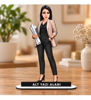 Kişiye Özel Kadin Mimar Bej Ceket Karikatürlü 18 cm MDF Masaüstü Biblo - Kadin Mimar Bej Ceket Hediyesi Mühendise ve Teknik Meslek Sahibine Hediye