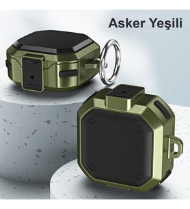 Lexroo Samsung Galaxy Buds 2 Pro için Kılıf Darbeye Dayanıklı Sert Koruyucu + - Asker Yeşili]