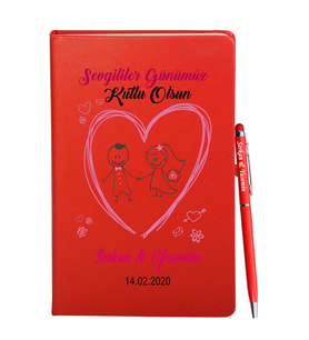 Sevgililer Gününe Özel Kırmızı Defter Kalem Hediye Seti 24