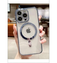 Iphone 14 Pro Max Tam Uyumlu Köşeleri Renkli Şeffaf Kamera Korumalı Magsafe Luxury Kılıf (Mavi)