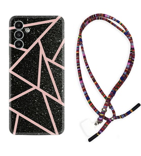 Samsung A23 A31 A32 A50 A51 A52 A53 A70 Kılıf Boyun Asklı Rasta Silikon Pembe Şeritli Mermer 1312