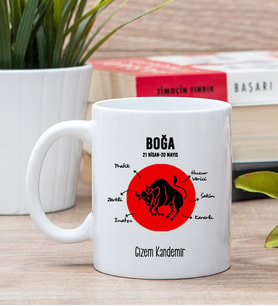 Kişiye Özel Boğa Burcuna Hediye Beyaz Kupa Bardak