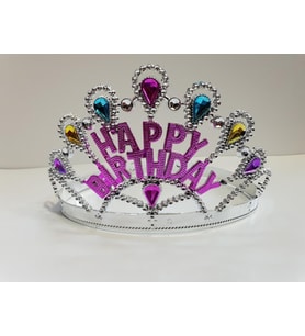 Gümüş Renk Happy Birthday Yazılı Doğum Günü Tacı 60 cm