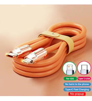 Valkyrie 6A TTA-1 Type-C to Apple Ios Lightning Sıvı Silikon Data Hızlı Şarj Kablosu - Bakır Döşeme  - 1.5 Metre - Katlanmaz Kırılmaz Turuncu